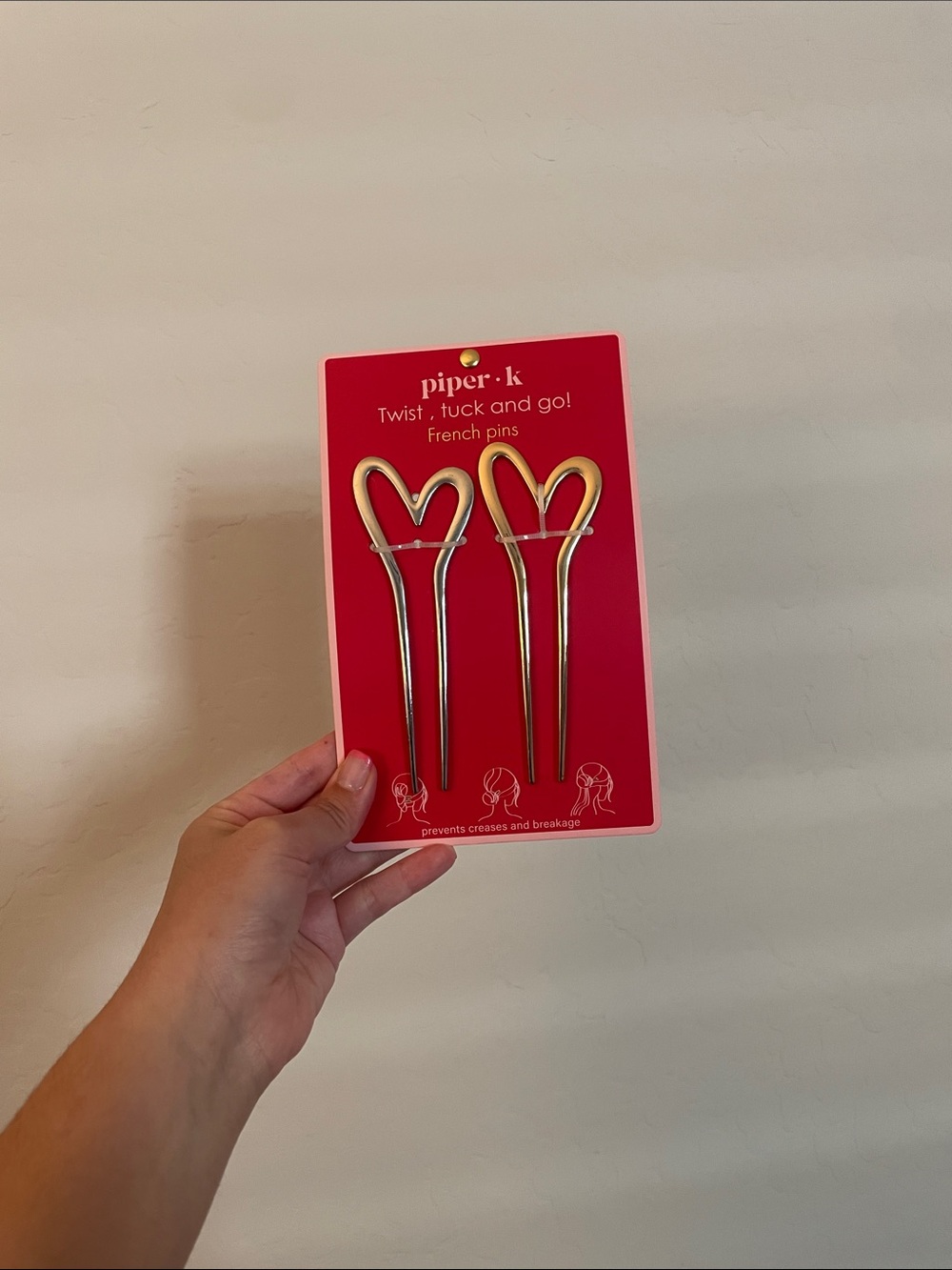 Piper K heart hair pins gold and silver